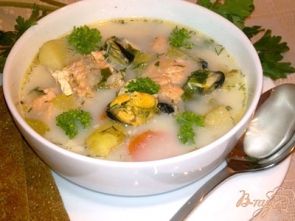 Сливочный рыбный суп с мидиями